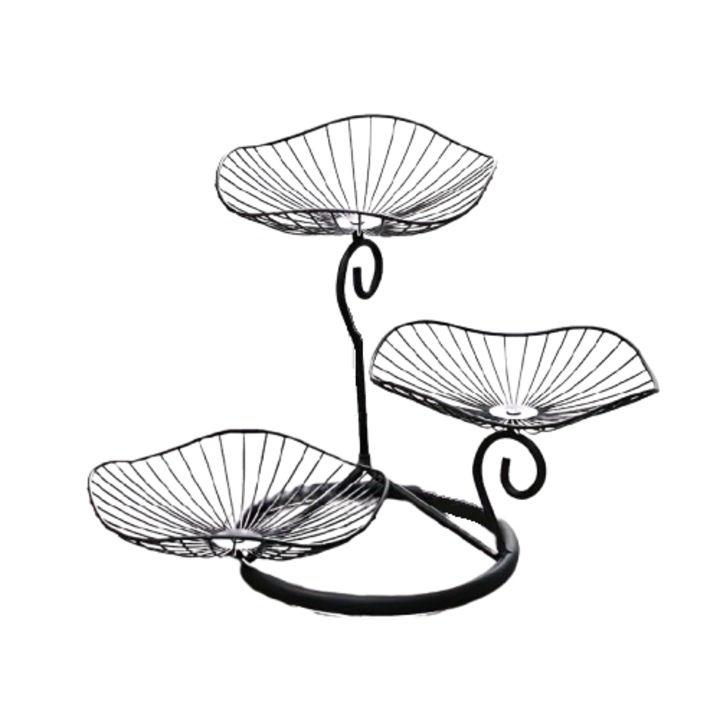 3 szintes fém gyümölcstál, VeliumCraft, 33x26 cm, elegáns kivitel, minden tartozék megvan, édességekhez