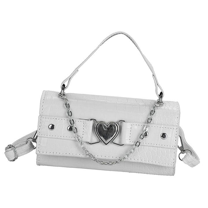 Női táska, mágneses csattal, elegáns design, PU anyag, fehér, szabad méret
