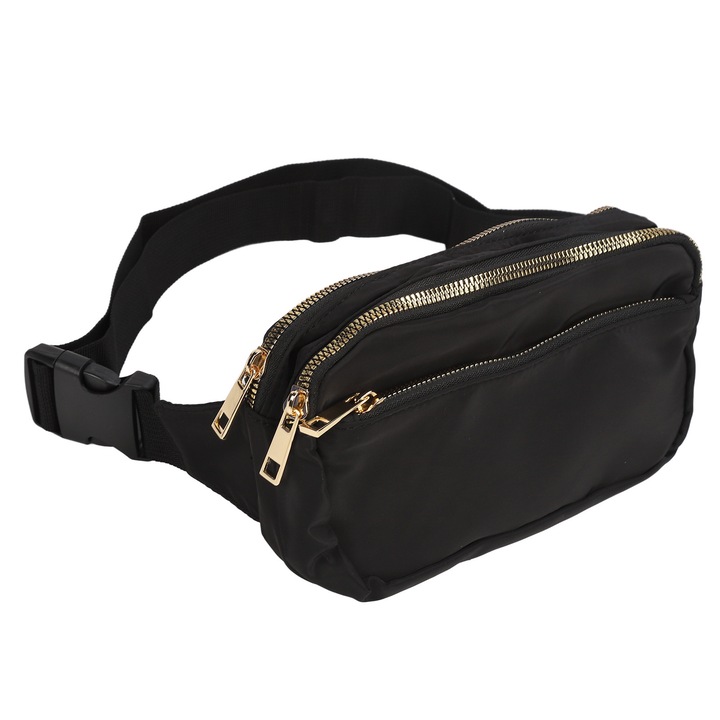 Fekete sporttáska, több zsebbel, mérete 18x13x5,6cm