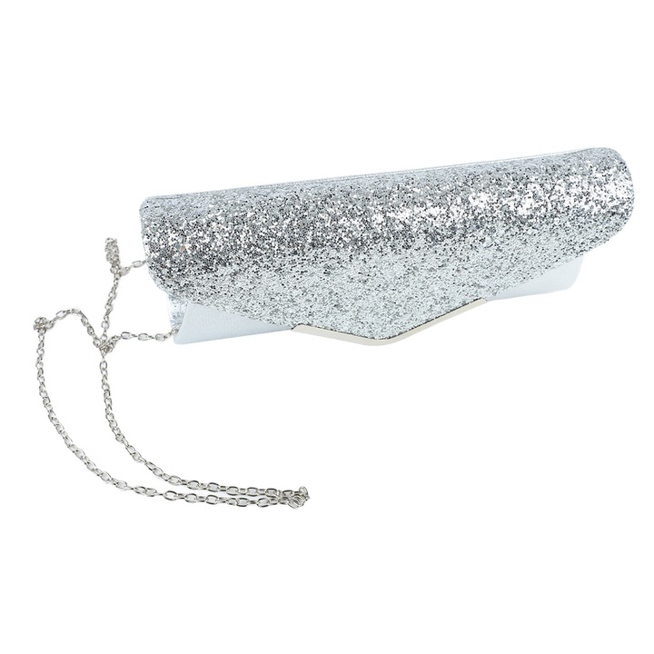 Női estélyi táska, nagy kapacitású, ezüst, poliészter szál