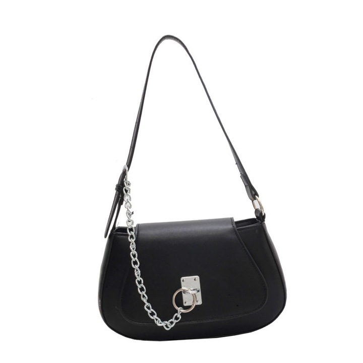 Női táska, modern textúra, lánccal díszítve, fekete, szabad méret