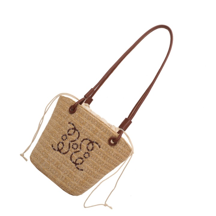 Szalmaválltáska, nagy kapacitású, modern design, khaki színű, nőknek