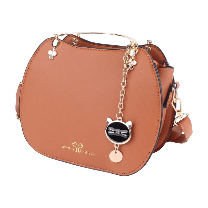 Rucsac cu manere pentru femei, cu pandantiv animal, curea ajustabila, piele PU, galben inchis