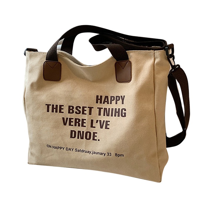 Női vászontáska, nagy kapacitású, mintás, bézs színű