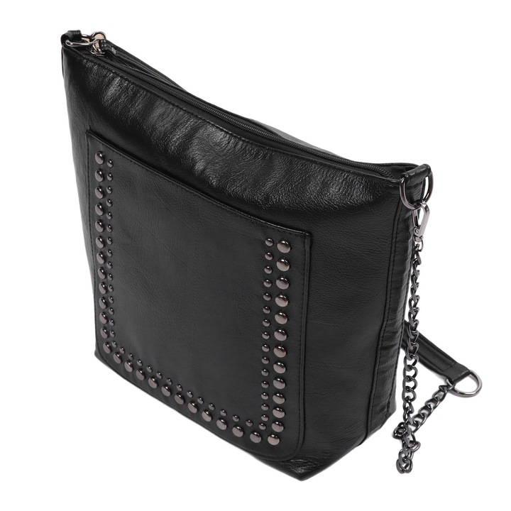 Női válltáska, nagy kapacitású, műbőr, fekete