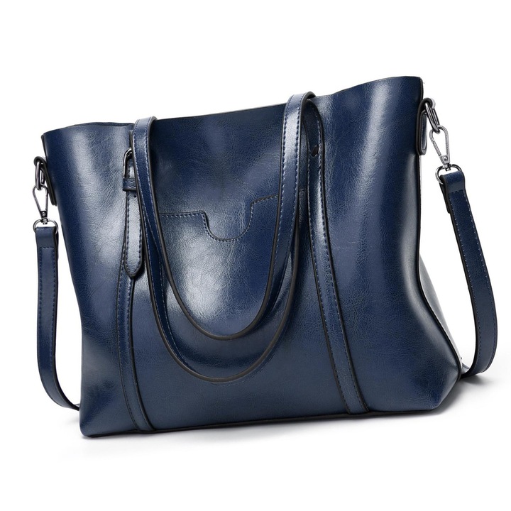 Női táska, ökológiai bőrből, sötétkék színű, méretei 31x26x11cm