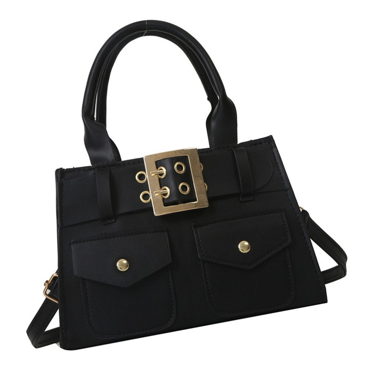 Női táska, elegáns design, ökológiai bőr, 21x14.5x9cm, fekete