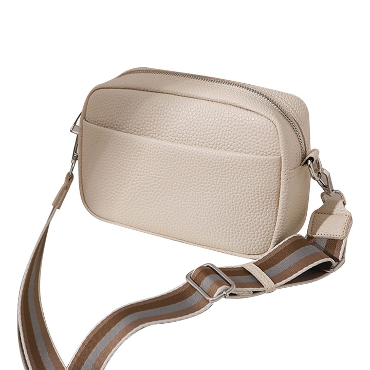 Női válltáska, bézs, elegáns design, eko bőr, több rekeszes, 23x14x7cm