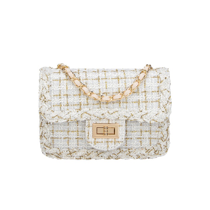 Női válltáska, sokoldalú, négyzet alakú, kompakt méret, fehér, gyapjú