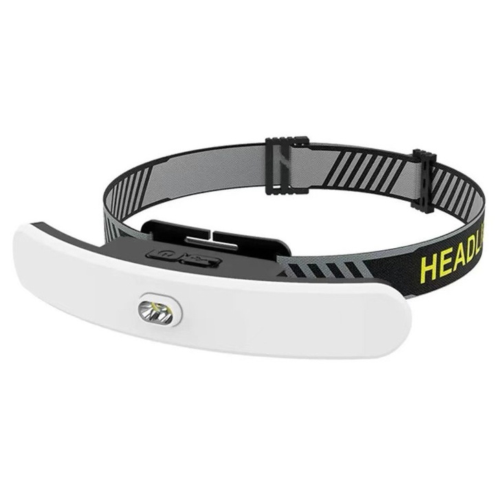 LED челник, USB зареждане, 6 режима на осветление, 2 нива на интензивност, лек проектор, голяма площ на облъчване, за къмпинг на открито, риболов, лов, поддръжка, бял