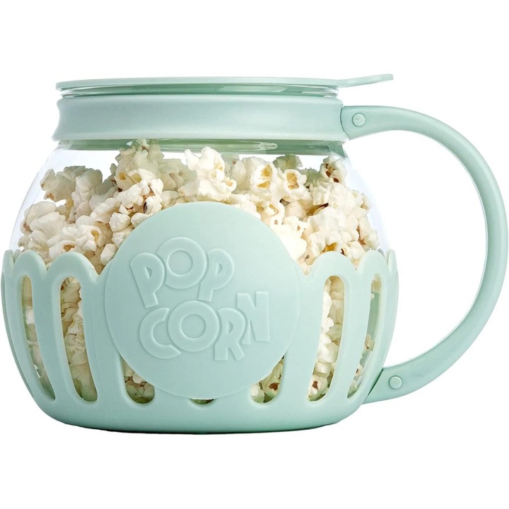 Bol pentru popcorn cu termometru, capac silicon, 19x13x10cm, verde