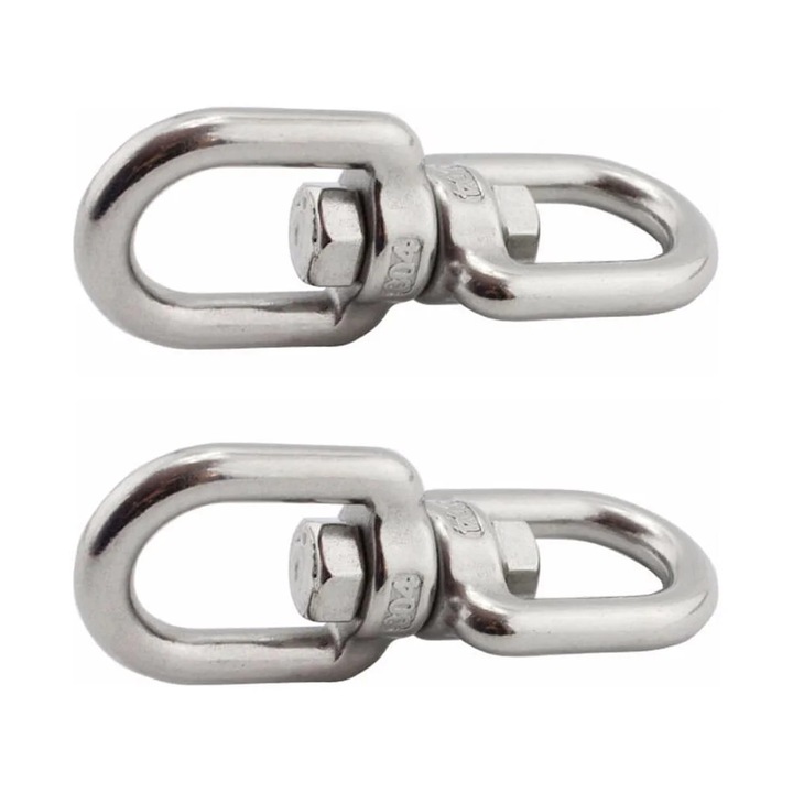 Set 2 carlige rotative din otel inoxidabil, 6x1.63x1.3cm, argintiu