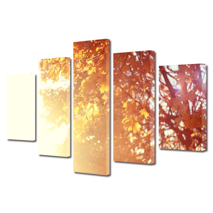 Set Tablouri Multicanvas 5 Piese Peisaj de Toamna cu Lumina orbitoare, 110 x 200 cm