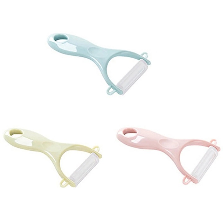 Комплект от 3 белачки за зеленчуци и плодове, керамични, розови, сини, зелени, 13x7.7x0.5см