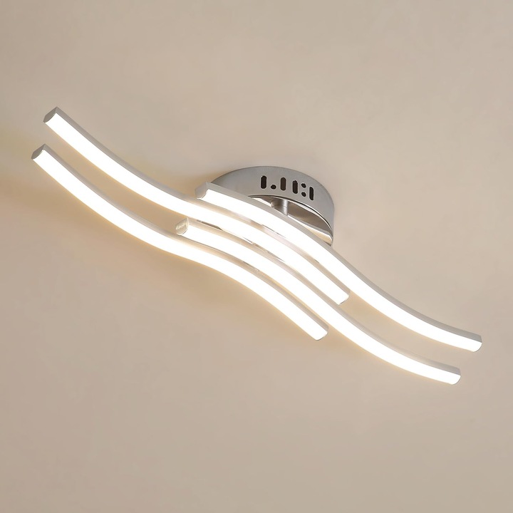 Modern dizájnú LED mennyezeti lámpa, tartós fém szerkezet alumíniumból és rozsdamentes acélból, hideg fény modern környezetbe, 4 hatékony fényforrás, egyszerű és gyors összeszerelés, prémium ezüst kivitel, 60x12x9 cm