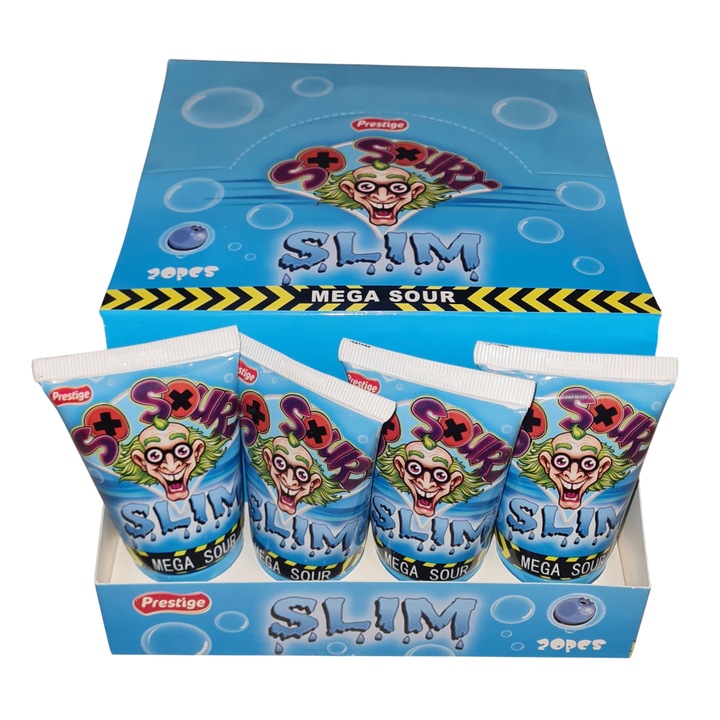 Jeleuri Tub Mega Sour Slim Blue, Aroma de Fructe Acre, 30 gr x 20 de bucati