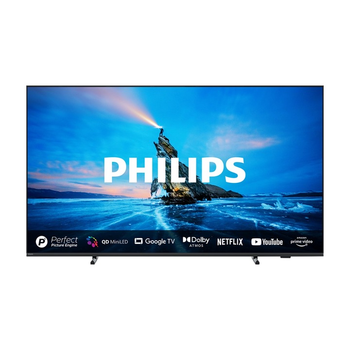 Телевизор MiniLED QD PHILIPS 55PML8709/12, Ultra HD 4K, 3846 x 2160, 139 cm, Dolby Vision, Dolby Atmos, Wi-Fi, Google TV, VESA 300 x 300, Class F, антрацитно сиво