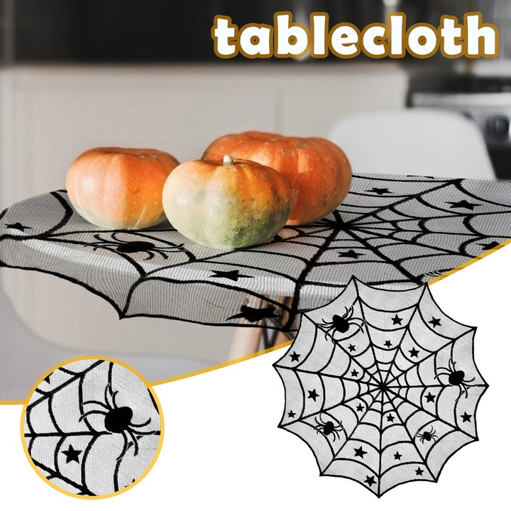 YANYXR Halloween fekete csipke kerek asztalterítő 102x102cm