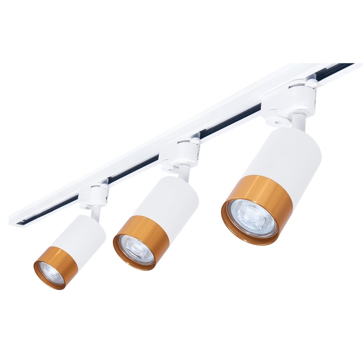 Lampa sina Steka Klemens set alb-auriu LED GU10 x3 + busbar 1.5m, Alb