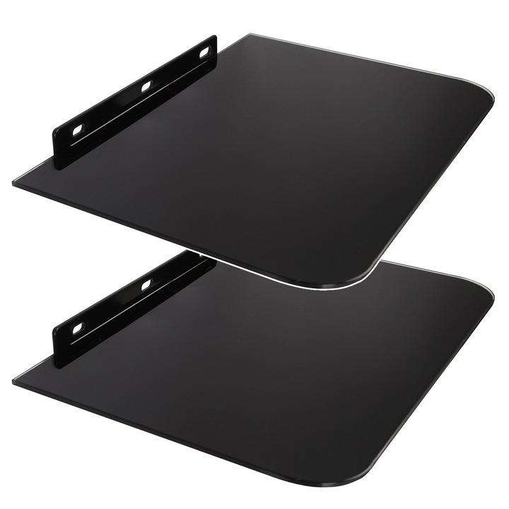 Set 2 rafturi din sticla pentru DVD Maclean MC-738, 35 x 25 cm, 10 kg, negru
