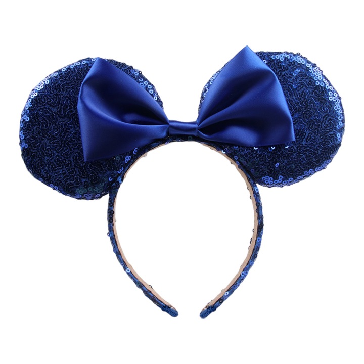 Bentita cu urechi de soarece din paiete, design cu fundita, albastru