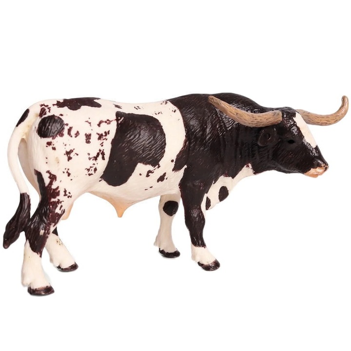 Figurina model taur plastic alb si maro, 16x6x8cm