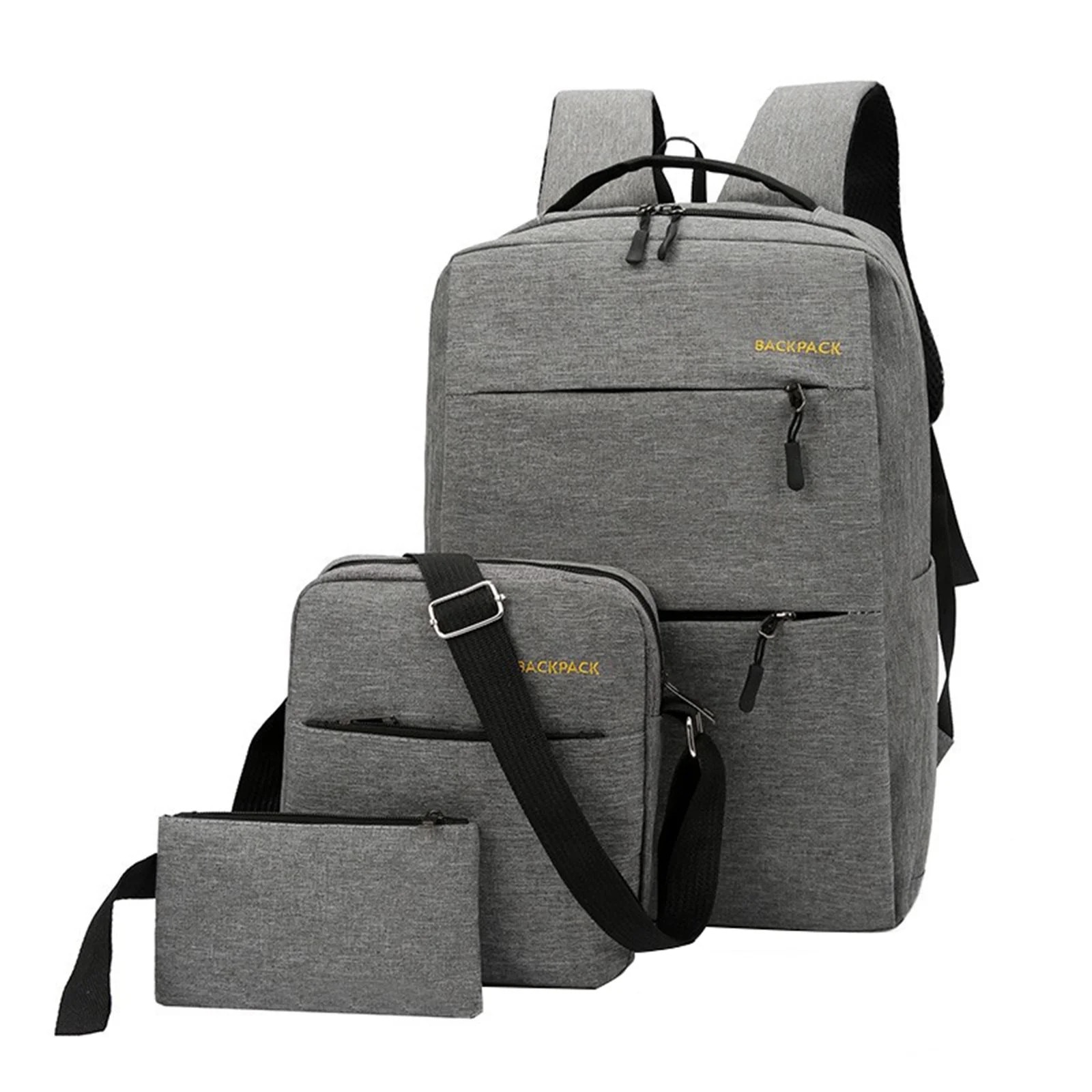 Rucsac laptop 17", set 3 piese, gri, 48x15x28cm