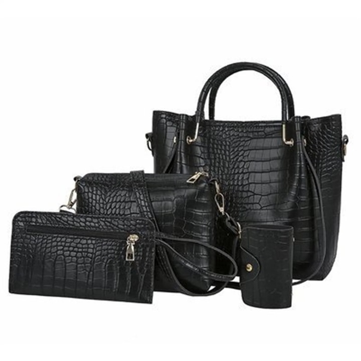 4 db-os női táska szett, bevásárlótáska, clutch táska, válltáska, többszínű