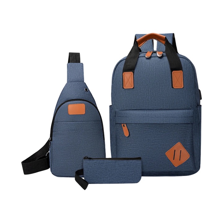 Rucsac laptop set 3 piese, multicolor, 41x29x13cm, 30x18x7cm, 20x8cm