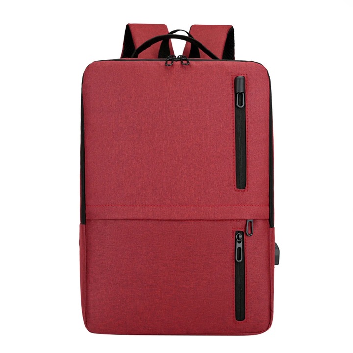 Rucsac laptop calatorie, 15.6 inch, cu port USB, bretele ajustabile, rosu, 43x31x12cm