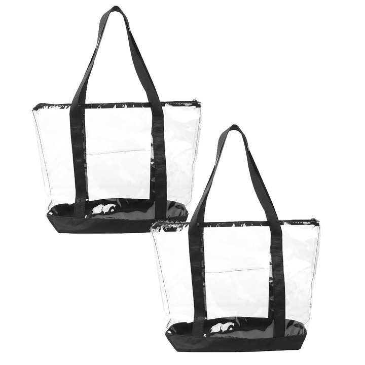 Nagy, átlátszó női táska, tasakkal, 50x35x15 cm, többszínű