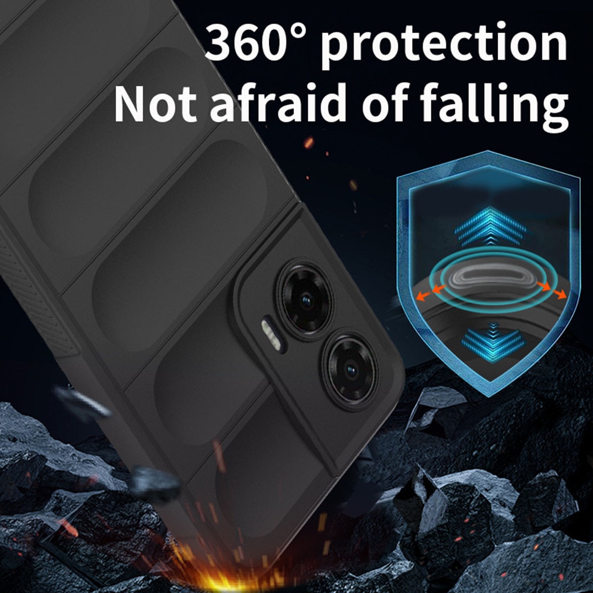 Husa telefon, pentru Motorola Edge 50 Fusion Heavy Duty 3D cu dungi senzoriale Soft Silicone Full Portection Rezistent la socuri, Negru intens