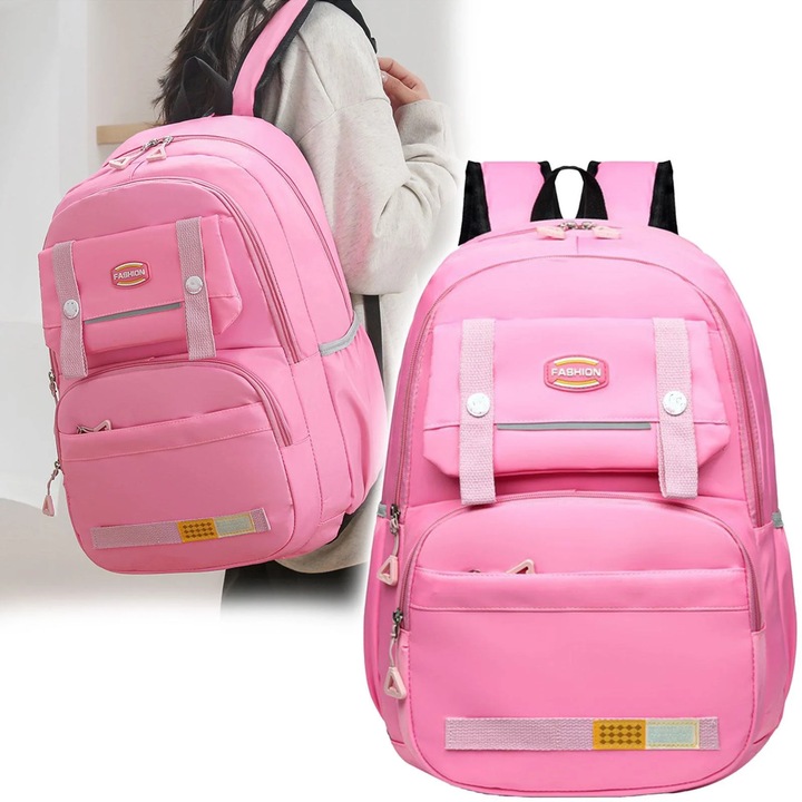 Rucsac laptop 17 inch, rezistent, cu multiple buzunare, roz, 31x15x45cm
