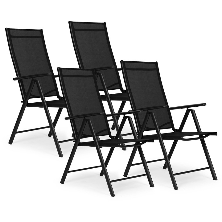 Set 4 scaune de gradina pliabile, MultiGarden, cu structura din otel, reglare spatar, 70x57x106cm