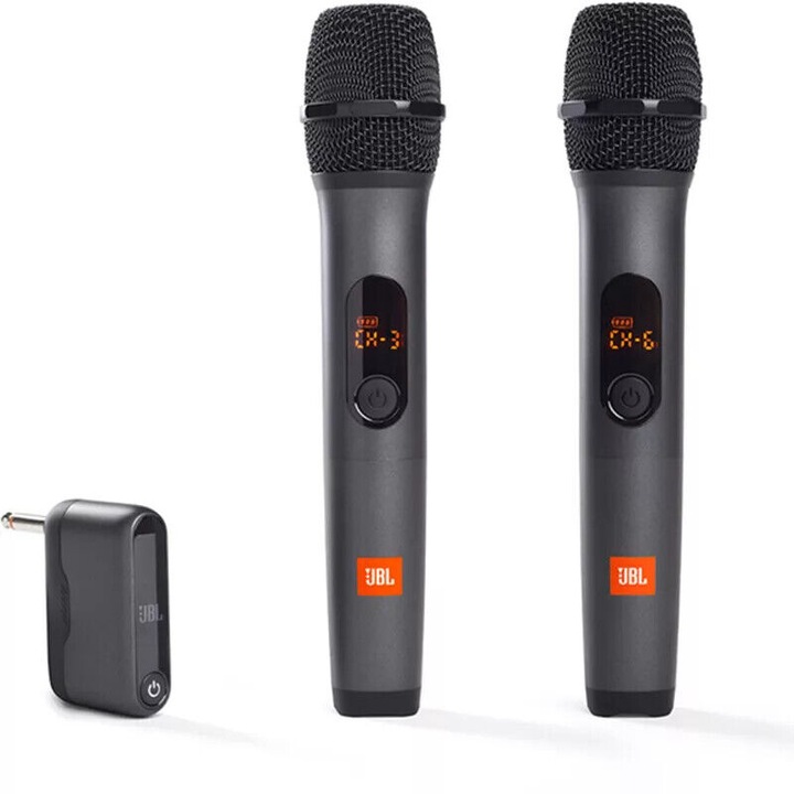 Комплект от 2 микрофона JBL, Безжични, Черен