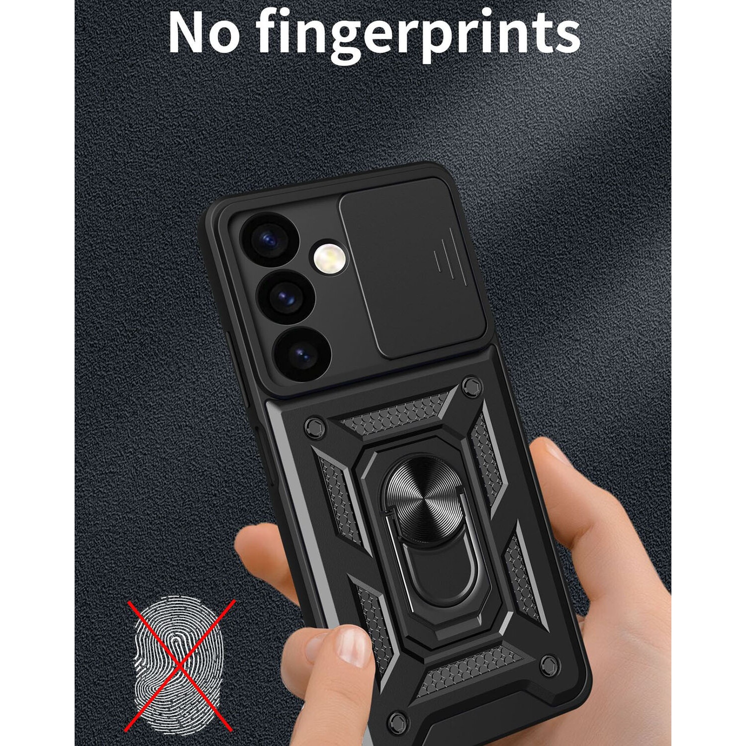 Husa telefon, pentru Samsung Galaxy S25 Capac de obiectiv al camerei glisante, inel rotativ 360°, Negru