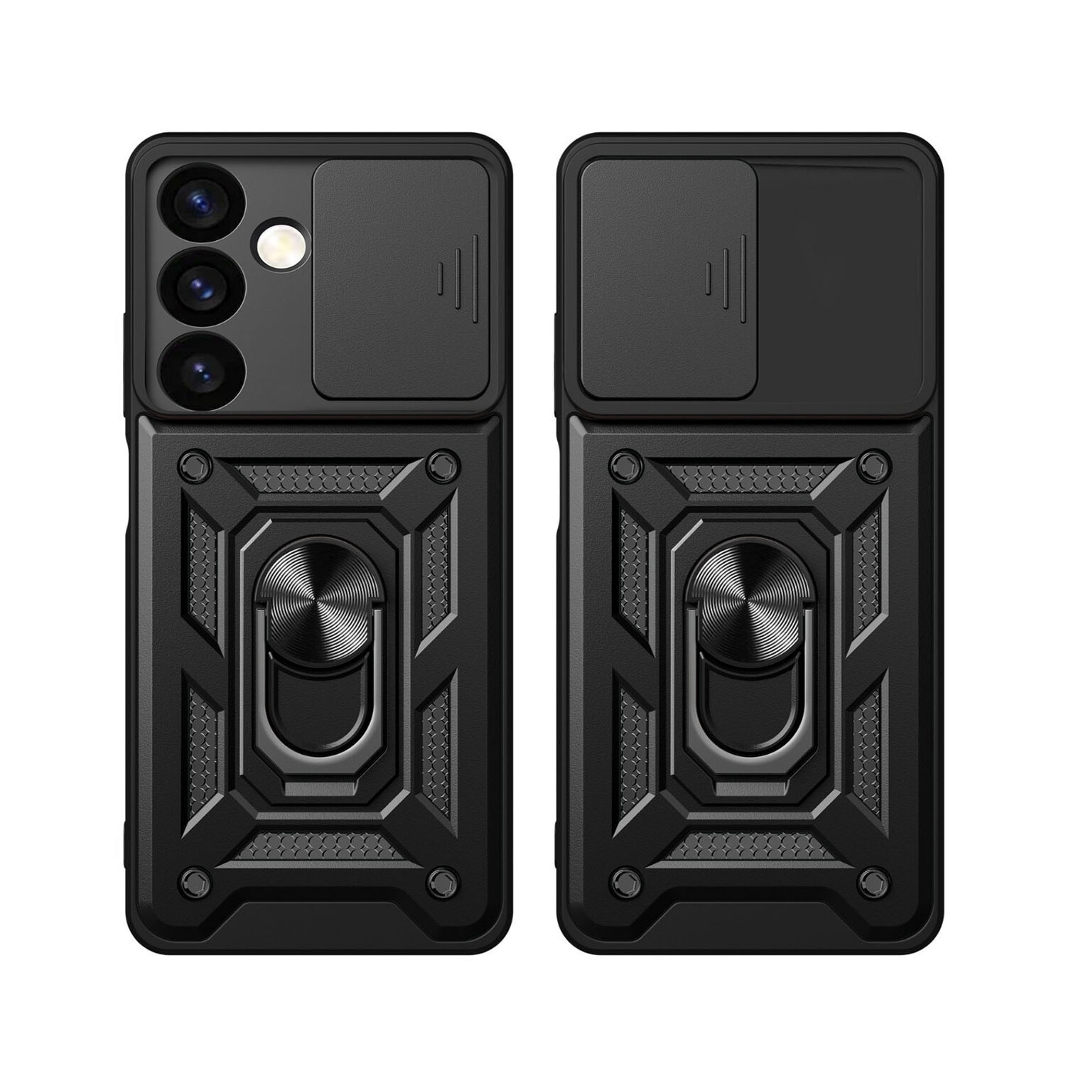 Husa telefon, pentru Samsung Galaxy S25 Capac de obiectiv al camerei glisante, inel rotativ 360°, Negru