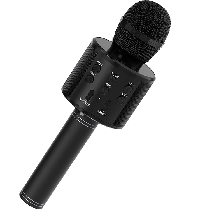 Microfon Karaoke, Zeaicos, Bluetooth, 1000mAh, Negru, 23x5.5cm
