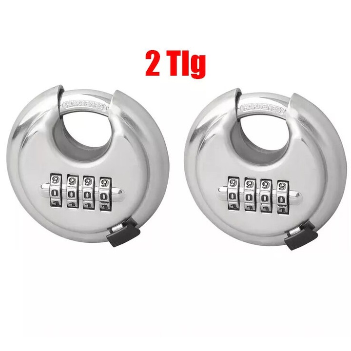 Кръгъл катинар 70 мм от неръждаема стомана с 4-цифрена комбинация, комплект от 2 броя