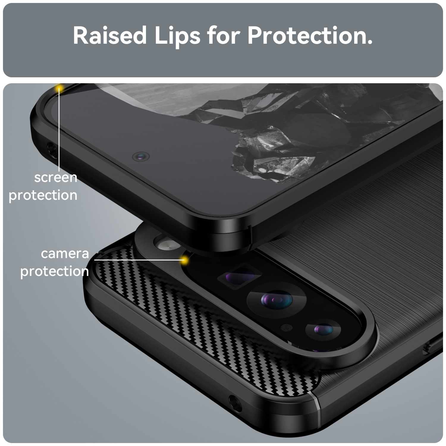 Husa telefon, pentru Google Pixel 9 Pro XL De inalta calitate subtire si usoara periata confortabila TPU Soft Feel, Carbon Fiber Negru