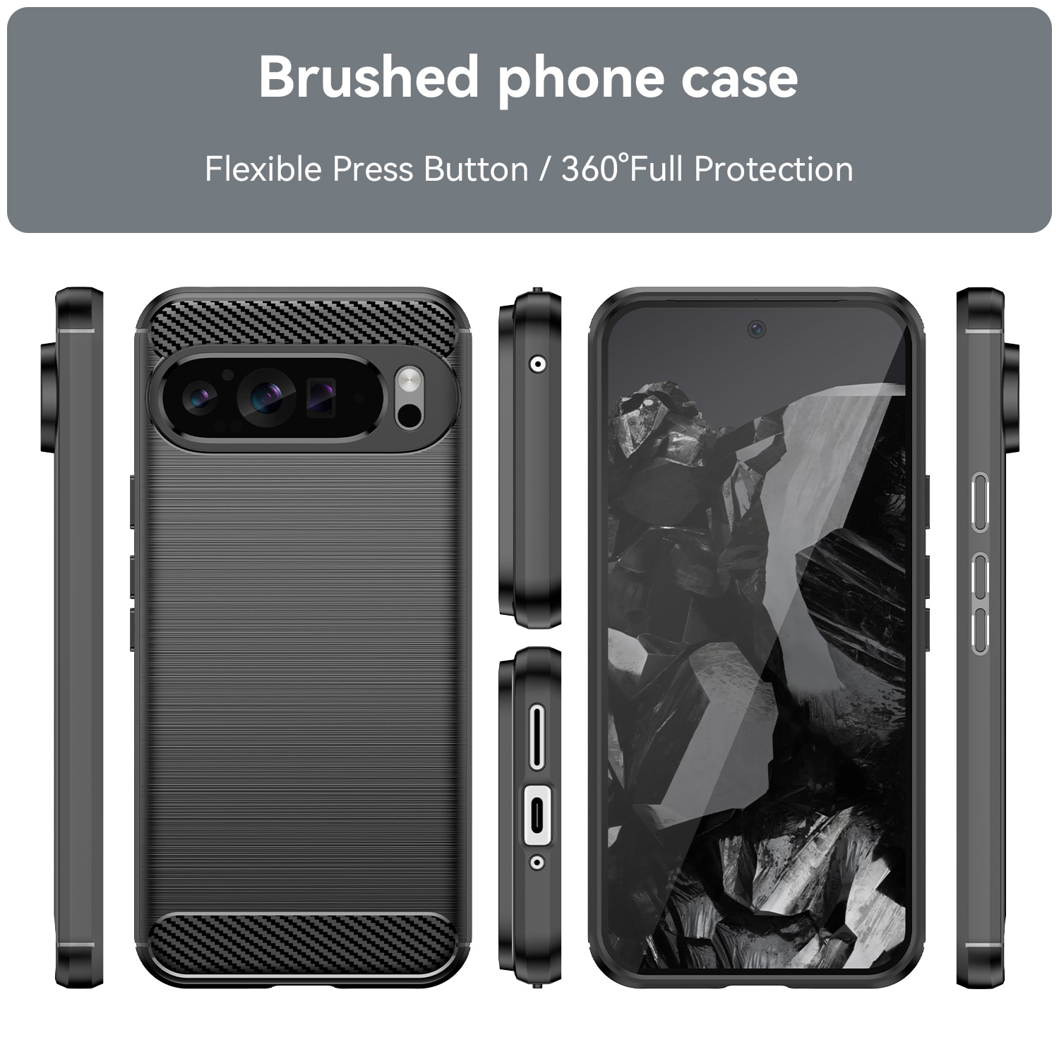Husa telefon, pentru Google Pixel 9 Pro XL De inalta calitate subtire si usoara periata confortabila TPU Soft Feel, Carbon Fiber Negru