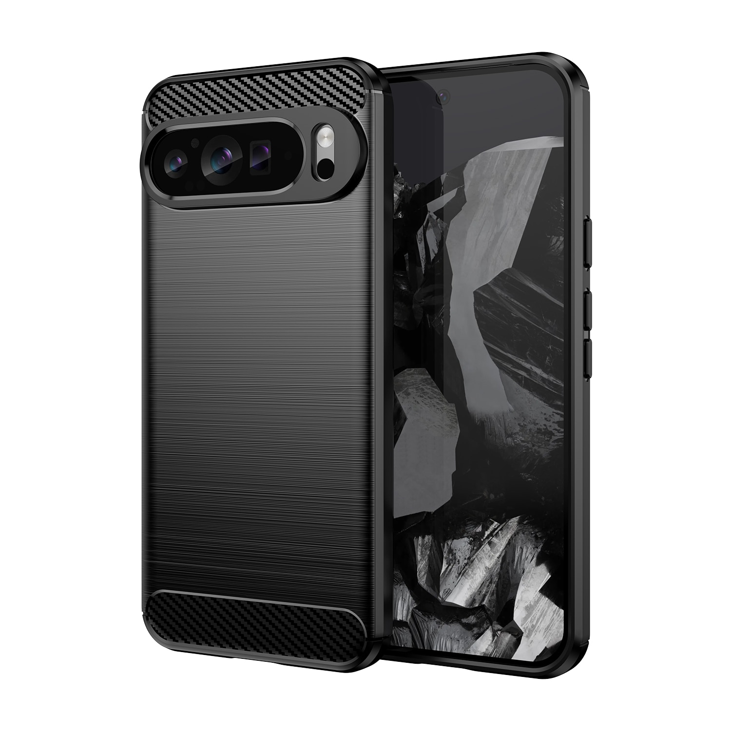 Husa telefon, pentru Google Pixel 9 Pro XL De inalta calitate subtire si usoara periata confortabila TPU Soft Feel, Carbon Fiber Negru
