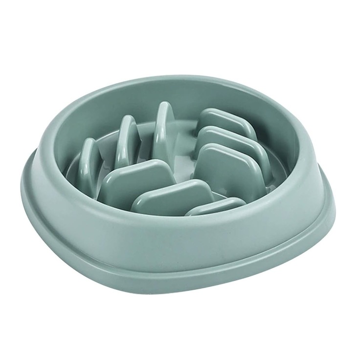 Castron Hranire Lenta caini si pisici, ZGGZERG, Prevenirea Indigestiei, Material Non-Toxic si Rezistent, Design cu minge de fire, Baza Antiderapanta si Curatare Usoara, Pentru mancare sau apa, Plastic, 210*210*45mm, Verde