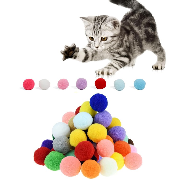 20 db-os macskajáték labda készlet, ZGGZERG, Interaktív macskajáték labdák, Rugalmas, Mosható, Nem deformálódik, Tartós, Nem mérgező, Kiscicáknak, Felnőtt macskának, Poliészter, 3cm, Többszínű