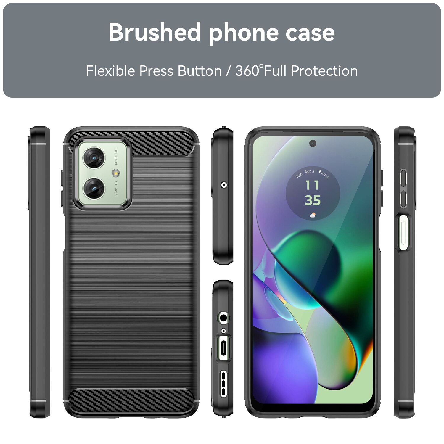 Husa telefon, pentru Motorola Moto G54 Power 5G De inalta calitate subtire si usoara periata confortabila TPU Soft Feel, Carbon Fiber Negru