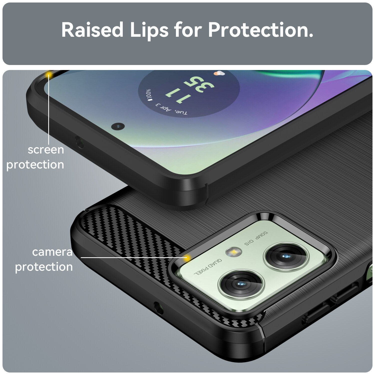 Husa telefon, pentru Motorola Moto G54 Power 5G De inalta calitate subtire si usoara periata confortabila TPU Soft Feel, Carbon Fiber Negru