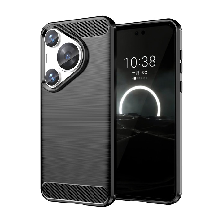 Husa telefon, pentru HUAWEI Pura 70 Pro De inalta calitate subtire si usoara periata confortabila TPU Soft Feel, Carbon Fiber Negru