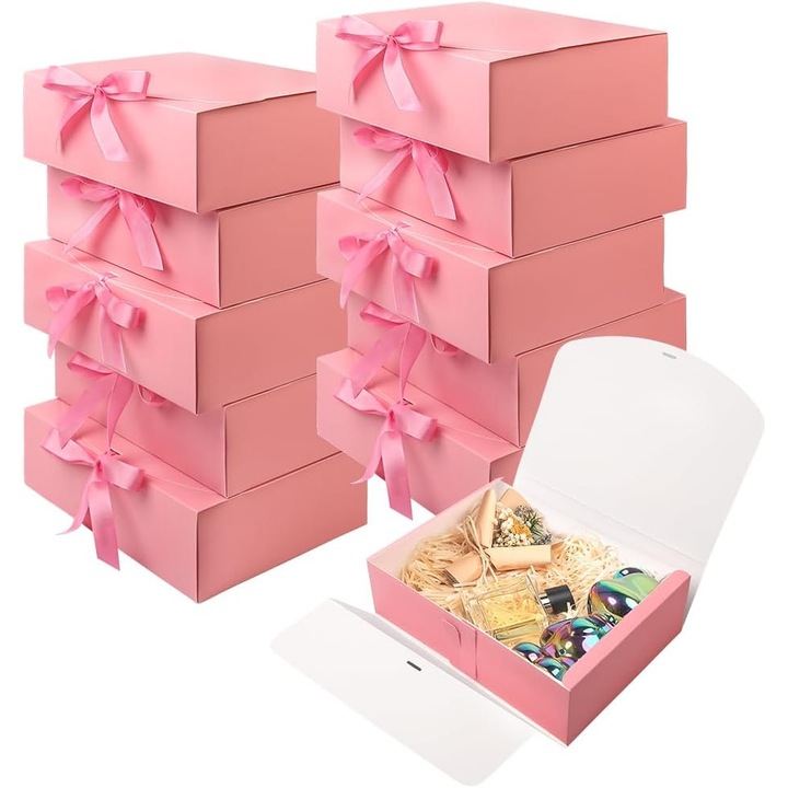 Комплект от 10 подаръчни кутии, 20x20x10 см, EZGETOP®, розови