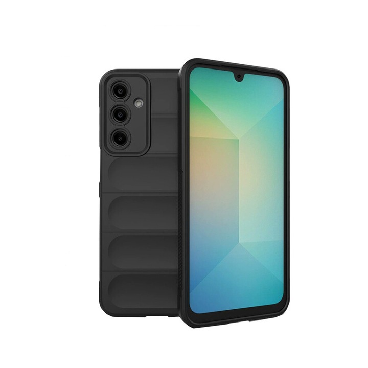 Husa telefon, pentru Samsung Galaxy A16 Heavy Duty 3D cu dungi senzoriale Soft Silicone Full Portection Rezistent la socuri, Negru intens