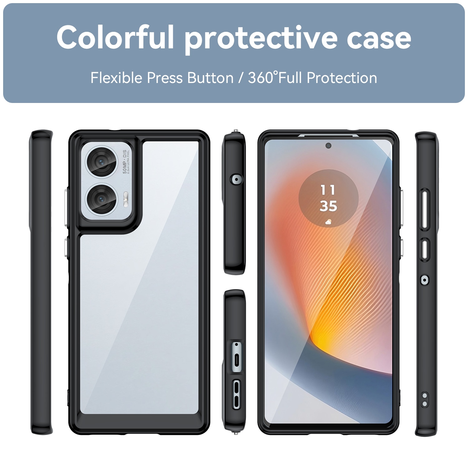 Husa telefon, pentru Motorola Edge 50 Fusion De inalta calitate Hard Backplane Soft Border Pure si Luminos Simtire confortabila, Negru transparent
